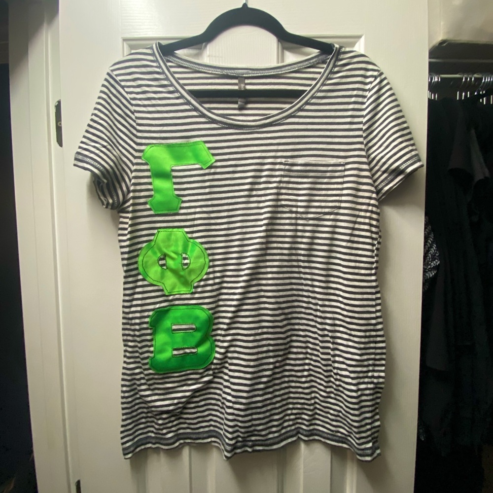 Gamma Phi Beta Charlotte Russe Striped Pocket Letter Tee Large